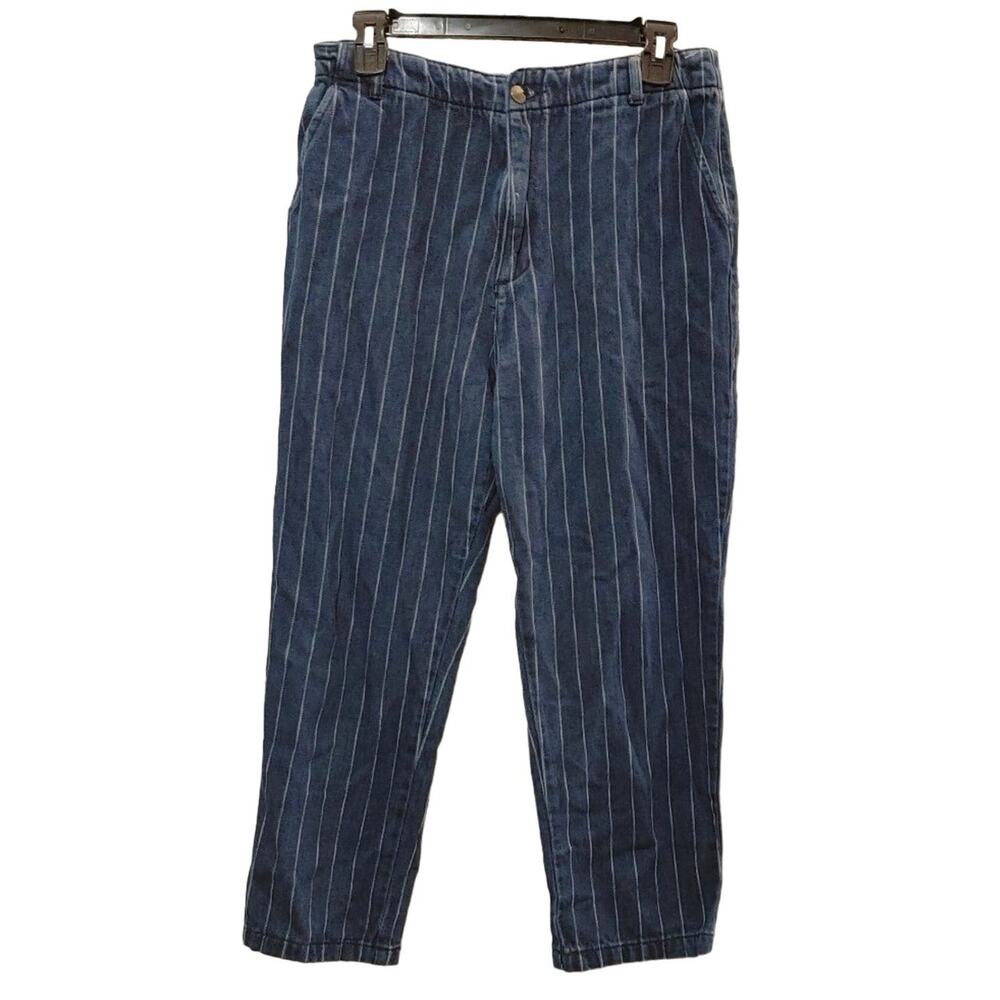 Zara Trafaluc Collection Pinstripe Jeans Straight Leg High Waist Blue Womens 4